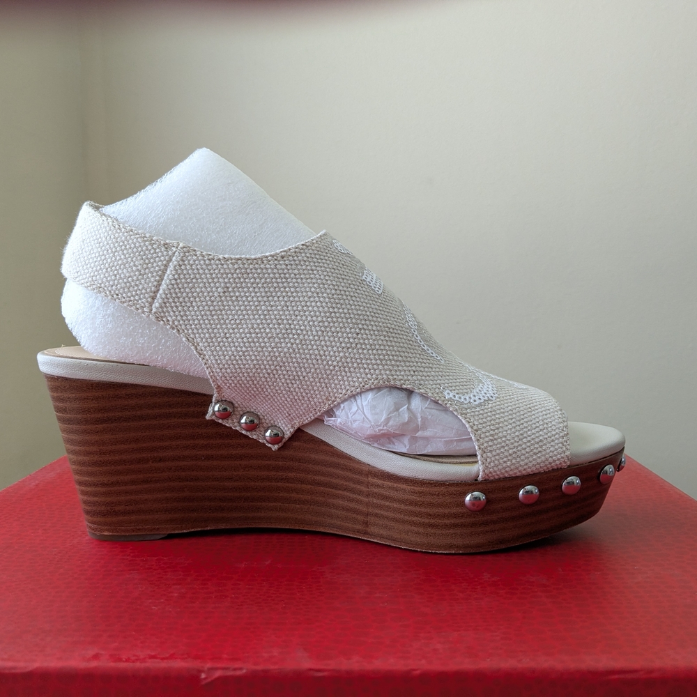Donald J. Pliner Beige Sequin Embroidered Wedges - Picture 10 of 13
